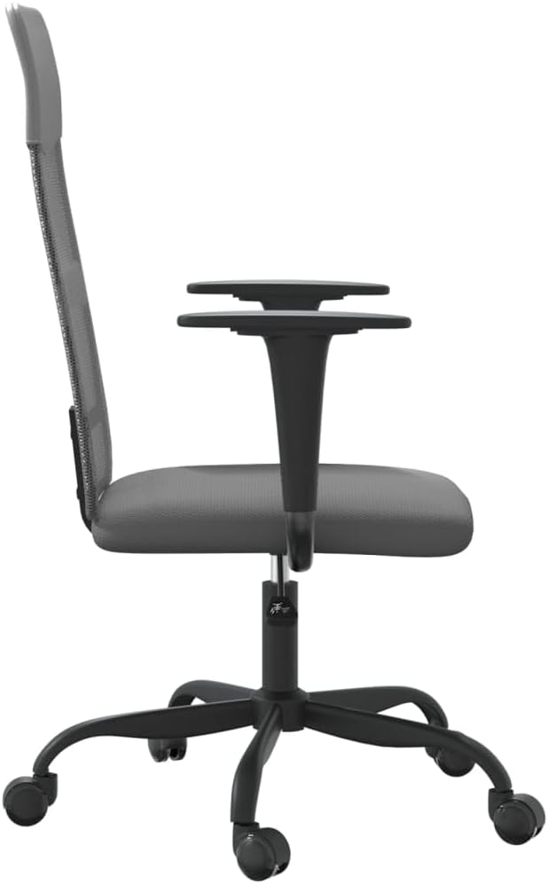 Grey Mesh Fabric Office Chair with Height Adjustment and 360-Degree Swivel, Breathable Back and Faux Leather Seat for Ergonomic Support and Workspace Mobility