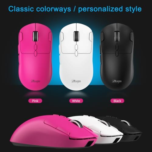 zelotes Gaming Wireless Mouse, Bluetooth Rechargeable with 9 Programmable Buttons,Ultra-Light 60g, 24,000 DPI, BT/USB 2.4G / Type-C, Ergonomic Optical Mouse for Laptop, PC,Office and Gamers (White)