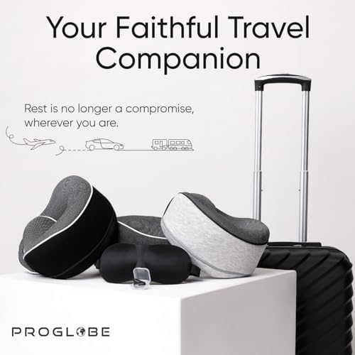 Proglobe Travel Pillow, 100% Memory Foam Airplane Neck Pillow, Dark Grey