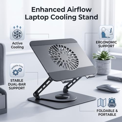 Dpofirs Laptop Stand with Integrated Fan, Stable Design (Gray)