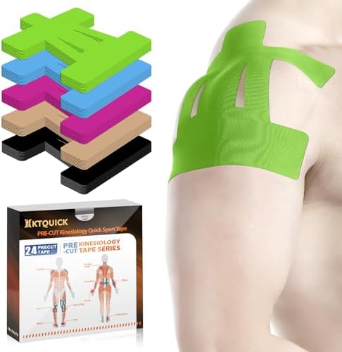 KTQUICK Precut Kinesiology Tape for Shoulder, 24 PCS, 20% Stronger Adhesive