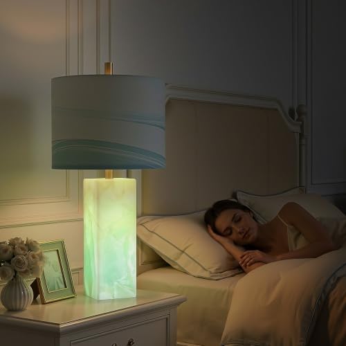 Scenekoy Alabaster Table Lamps Set of 2 with Night Light for Living Room