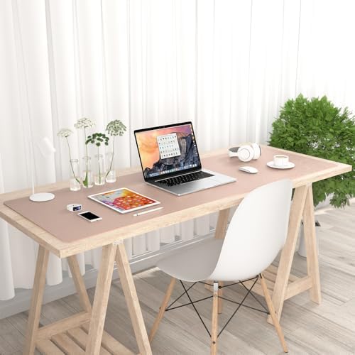 Hsurbtra Desk Pad, 48" x 17" PU Leather Desk Mat, XXXL Extended Mouse Pad, Waterproof Desktop Blotter Protector, Non-Slip Ultra Thin Large Laptop Keyboard Writing Mat for Office Home, Beige Apricot