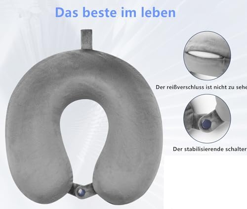 GDEOUP Travel Pillow 100% Pure Comfortable U Shape Memory Foam Pillows Neck and Head Support Portable Travel Neck Pillow Suitable for Planes Airplane for Traveling,Train,Self-Drivingng Car,(Grey)