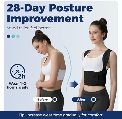 Posture Corrector for Women and Men Upgraded Back Brace, Adjustable Back Support for Upper and Lower Back Pain Relief, Shoulder Straightener for Hunchback, Thoracic, Scoliosis, Lumbar, Spine (Black, S)