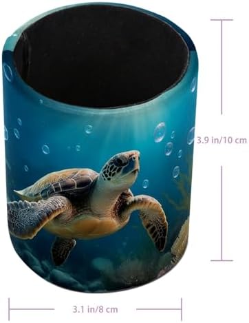 Turtle Ocean Pen Holder Pencil Organizer Cute Pencil Cup Desk Decor Makeup Brush Holder PU Multifunctional Office Supplies for Home Classroom School