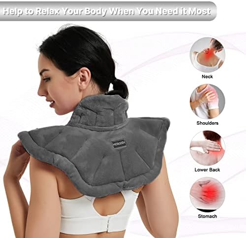 MORLIDEN Neck Heating Pad Microwavable for Shoulders, Warmer Wrap Microwave Heating Pad for Neck and Shoulders for Pain Relief - Gray