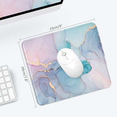 eulps Mouse Pad with Stitched Edge, Multiple Patterns Computer Mouse Pads with Non-Slip Rubber Base, Washable Cloth Mousepad, for Gaming, Laptop, PC (Blue Blush Marble)