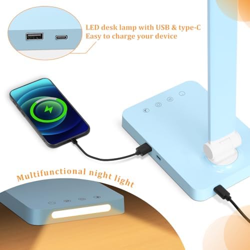 LED Desk Lamp with USB Ports,Touch Desk Lamps for Home Office with 5 Modes