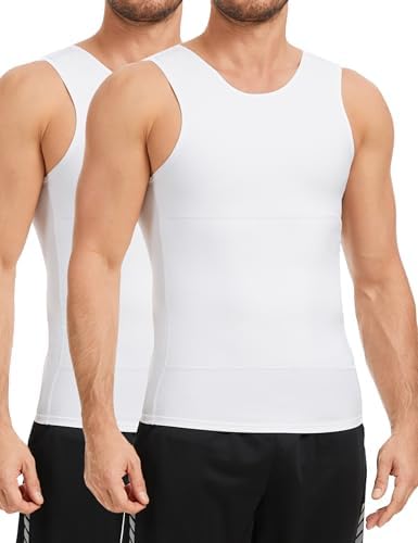 2 Pack Compression Shirt Tummy Control Undershirts Vest Workout Shapewear Sleeveless Posture Corrector for Men