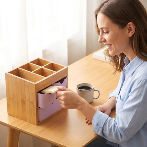Bamboo Makeup Organizer with 3 Pink Drawers