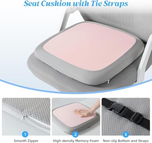 SheRest Office Chair Cushion with Straps, Memory Foam Seat Cushion with Removable Cover, Suitable for Office Chairs, Car Seats, and Airplane Seats, Pink, Large