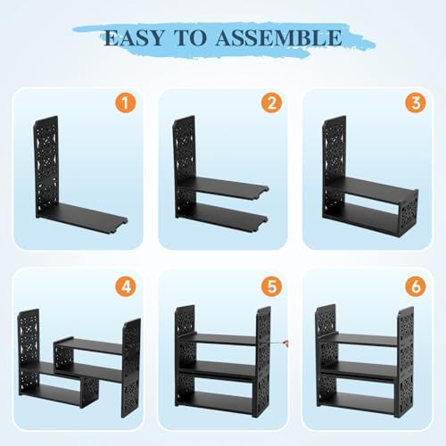 EARTHSON Desk Organizer Shelf, Expandable Bookshelf for Desk, Small Desktop Bookshelf, Mini Cute Adjustable Office Desk Shelves, Black