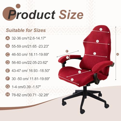 PATIKIL 1 Set Office Chair Cover, Desk Chair Cover Stretchable Universal Computer Seat Slipcover Large with Armrest Covers Zipper for Rolling Office Chairs Home Desk Seat, Red