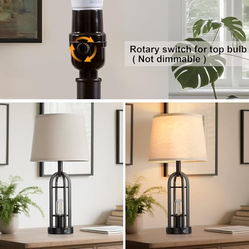 SRJJA 24" Farmhouse Touch Table Lamps for Living Room Set of 2 with USB A+C