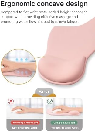 RAPIQUE Ergonomic Mouse Pad with Wrist Support, Memory Foam, Non-Slip Rubber Base, Comfortable Mousepad for Office & Gaming, Pink