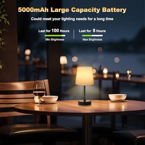 Wowag Small Cordless Table Lamp,5000mAh Rechargeable Battery Operated Desk Lamp,3 Colors & 7 RGB Stepless Dimmable, Portable Touch Wireless Lamp for Bedroom,Dining Table,Restaurant 2 Pack (Flaxen)