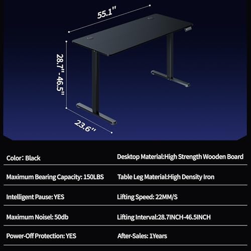Shintenchi Standing Desk, 55x24 Inch Height Adjustable Electric Sit Stand up Desk, Ergonomic Rising Computer Table, Modern Lift Gaming Desk Workstation for Home Office, White