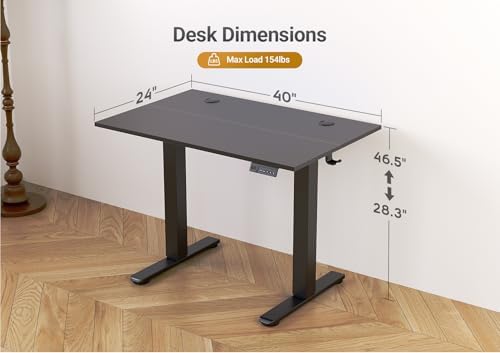 Seang Electric Standing Desk Adjustable Height, 40 x 24 Inch Stand up Desks, 3 Memory Presets & Cable Management Sit Stand Desk for Home Office Computer Workstation, Black Frame/Black Top