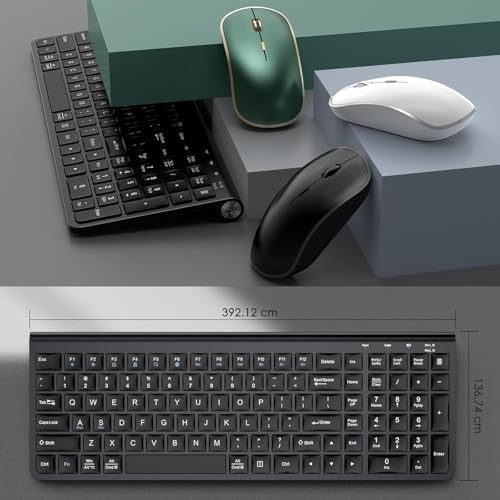 JOYACCESS Wireless Keyboard Mouse Combo, Ergonomic Wireless Keyboard with Adjustable Stand, Type-C Connector,and Waterproof Film Compatible with Win 7/8/10, MacBook Pro/Air, Laptop - Black