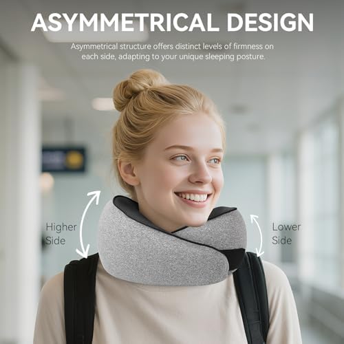 SZXYX Travel Pillows - 100% Pure Memory Foam Neck Pillow for Airplanes, Comfortable Breathable Cover, 360° Support Stowable Pillows for Sleeping, Car, Airport Travel Essentials, Dark Gray