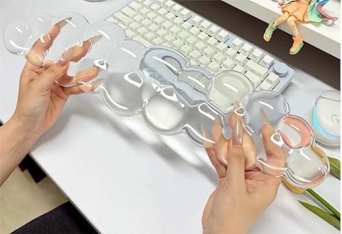 Mouse Pad with Wrist Rest, Soft Cloud Gel Keyboard Mouse Pad Set with Hand Wrist Support, Cute Non Slip Office Desk Accessories for Comfort/Pain Relief/Computer/Laptop (Clear Cloud)