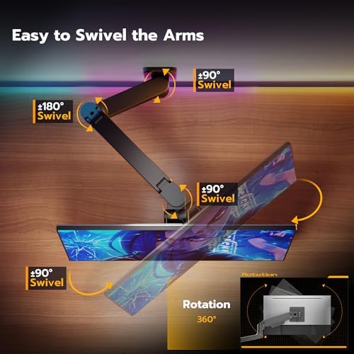 ARES WING Wall Mount Monitor Arm for 17-49 Inch Ultrawide Screens, Black (Pack of 2)
