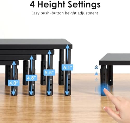ECOLOVI Adjustable Wood Computer Monitor Stand Riser, Office Desk Organizer and Accessories for Monitor, Laptop, PC, Printer, Office Desk Accessories Workspace Organizer for Home Office Supplies, Black