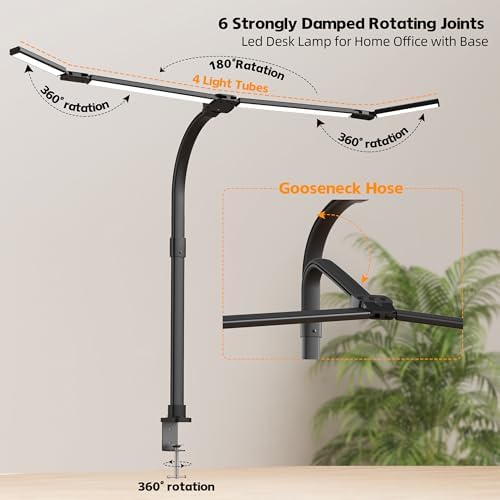 LED Desk Lamp with Clamp, Eye-Carying Desk Light with Remote,Adjustable Flexible Gooseneck,1800LM Ultra Bright Table Lamp for Work,Study, Read,Workbench(Black)