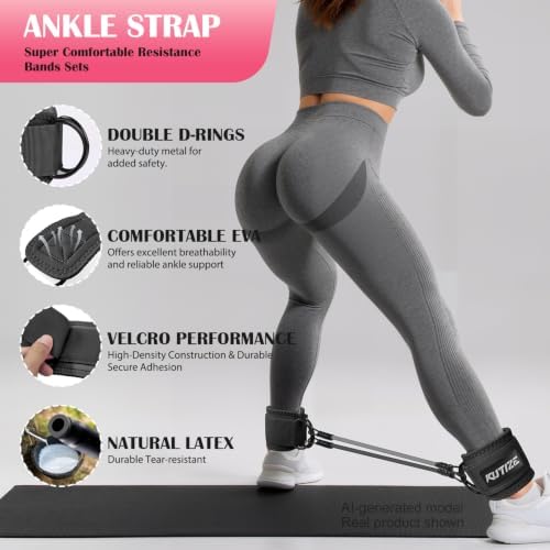 KUTIZE Ankle Resistance Bands with Cuffs & Fabric Resistance Bands Set - Legs & Glutes Workout Equipment for Women & Men, Home Gym Heavy Exercise Bands for Hip, Yoga, Strength Training, Rehab, Pilates