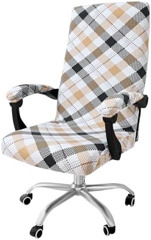Smiry Office Computer Chair Cover with Armrest Covers, Khaki and Black