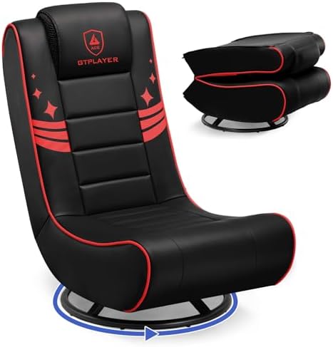 GTPLAYER Floor Gaming Chair Foldable Swivel Floor Chairs for Kids Boys Comfy Video Game Seat with 360° Multipurpose for Gamers, Bedroom or Game Room (Black-Red)