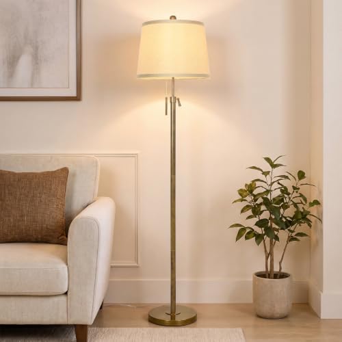 Antique Brass Floor Lamp Adjustable Height 55" to 65" Tall 3 Brightness Way