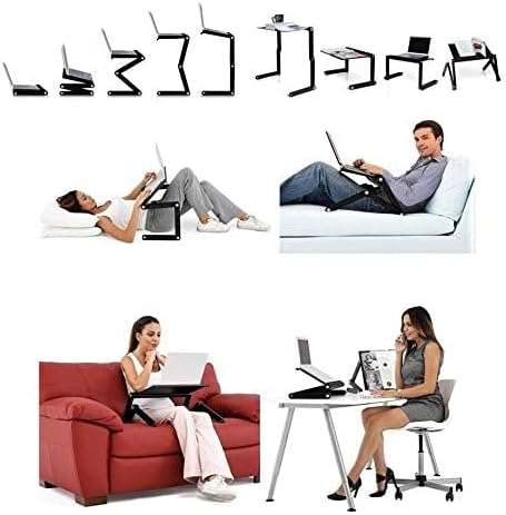 Adjustable Lap Laptop Computer Portable CPU Cooling Fan Ergonomic Vented Table Stand Desk Tray (480 * 260mm with Mouse Pad & Double Fans, Pink)