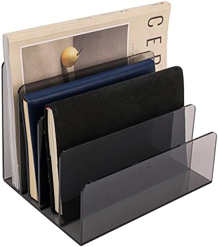 Sooyee 4 Compartment Acrylic File Organizer Holder Folder Organizer for Desk,Office Decorations for Work,Clear Black