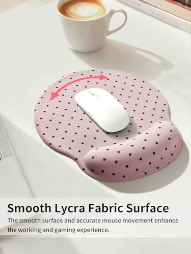 Seorsok Cute Black Polka Dot Mouse Pad with Gel Wrist Support Mouse Pad,Ergonomic Aesthetic,Comfortable Mousepad for Office Game Work Computer,Pain Relief Mousepad with Non-Slip Silicone Base,Pink