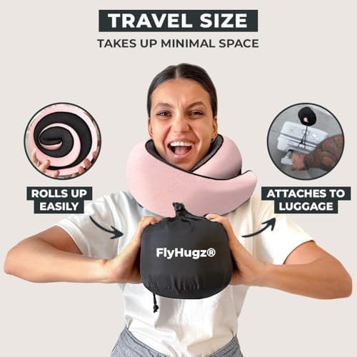 FlyHugz® Neck Travel Pillow Memory Foam Neck Pillow, Pink