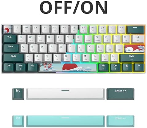 surmen Wireless Keyboard 60% Gaming Keyboard 60 Percent, Hot Swappable RGB Mini Bluetooth BT5.0/USB-C Mechanical Keyboard with Software for Windows Mac Laptop (Gateron Red, Green 61)