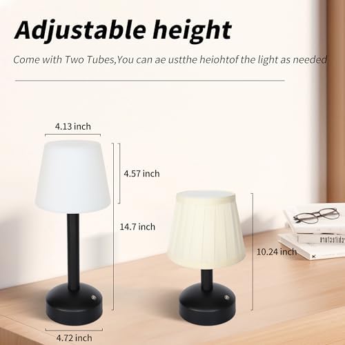 Mr.White Rechargeable Cordless Table Lamp with Fabric Lampshade & Adjustable Poles, 5200mAh Battery Operated Portable Table Light for Patio Restaurant Kitchen Dining (Black)