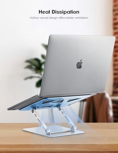 Aoviho Adjustable Laptop Stand for Desk,Portable Laptop Stand Holder and Riser,Foldable Aluminum Notebook Computer Stands for MacBook Air Pro HP Lenovo Dell Samsung, 10-15.6 inch (Sky Blue-Silver)