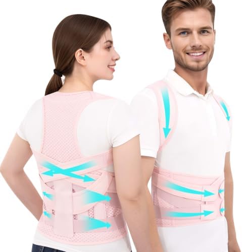 Posture Corrector for Women and Men, Back Brace Posture Corrector with Full Back Support, Adjustable Shoulder Brace and Waist Belt, Back Straightener Posture Trainer for Upper Back, Neck, Shoulder and Lower Back Pain Relief, Scoliosis, Hunchback (Pink,...