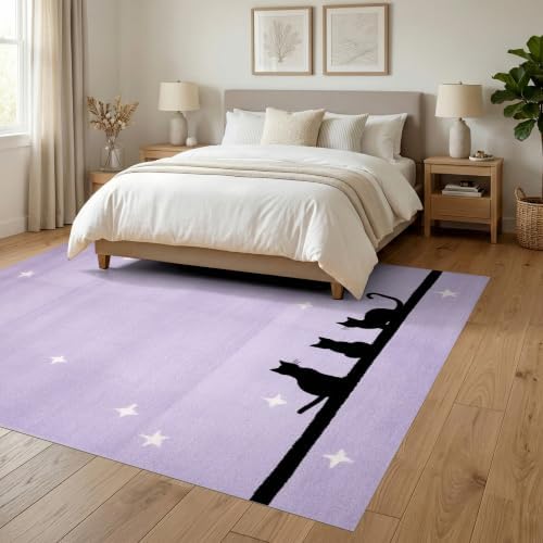 6'x9' Black Cat Lavender Starry Ultra-Soft Area Rug
