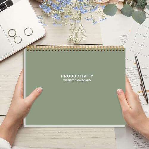 Weekly Productivity Dashboard - 8.5" x 11" Dashboard Desk Notepad Has 6 Focus Areas to List Tasks for Goals, Projects, Clients, Academic or Meal-Organize Your Daily Work Efficiently, 54 Weeks, Green
