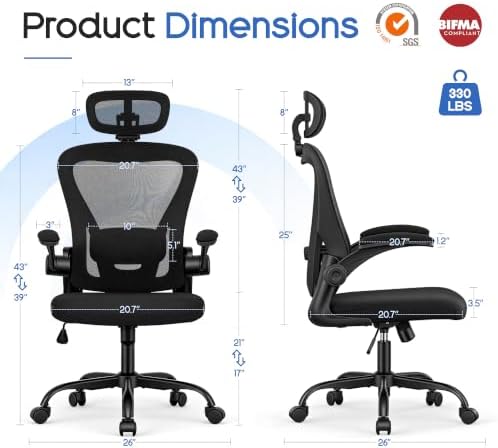 Office Chair, Ergonomic Office Chair with 3D Headrest, Computer Desk Chair