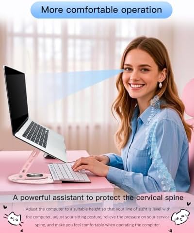 Upgraded Pink Swivel Laptop Stand - 360° Rotating Base & Foldable|Cute Dog Patterns for Healing Vibe|Fits MacBook & 13-15" Laptops|Ideal for Desk Work,Office,Travel,Home,Painting