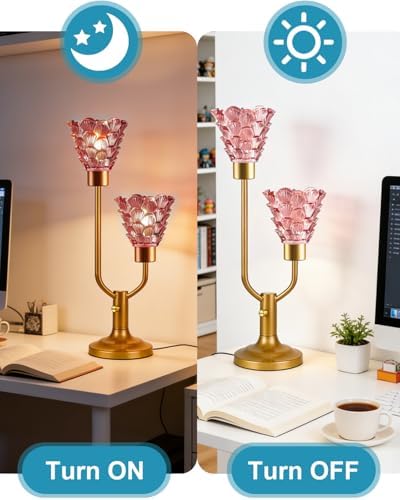 Lightdot Mid Century Modern Glass Table Lamp Dimmable Vintage Pink Lamp