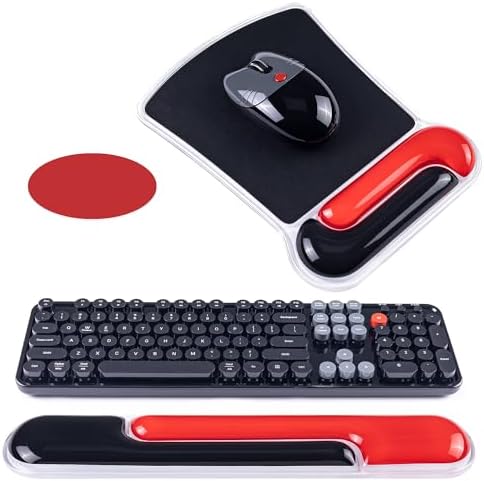 Ospelelf Mouse Pad with Wrist Rest and Ergonomic Gel Keyboard Hand Wrist, Support for Typing Gaming, Relieve Wrist Pain, Cool & Easy to Clean, for Office, Programmer, Home Computer Use, Black Red