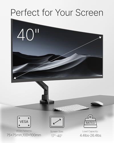 monTEK Deluxe Aluminum Monitor Arm for 17 to 40 Inch Curved Screens