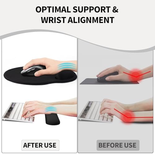 eulps Mouse Pad Wrist Support, Ergonomic Memory Foam Keyboard Wrist Pad & Gel Wrist Rest Set for Computer Keyboard for Easy Typing & Pain Relief for Office & Home