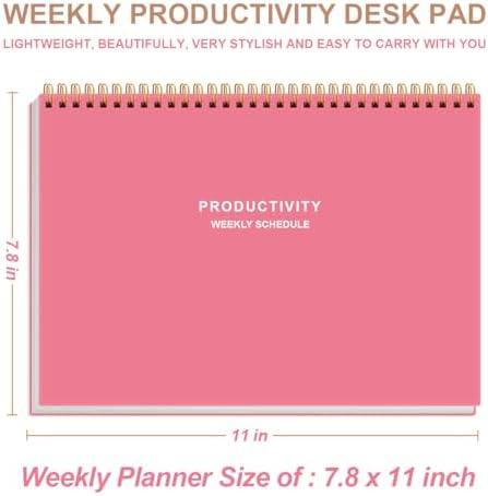 Weekly Productivity Planner - 8" x 11" Dashboard Desk Pad/Planner, Habit Tracker, Spiral Undated Weekly Planner for Office/School/Home, 54 Weeks, Pink